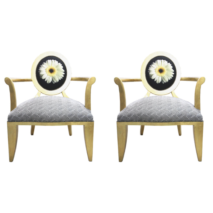 Gold daisy chairs pair