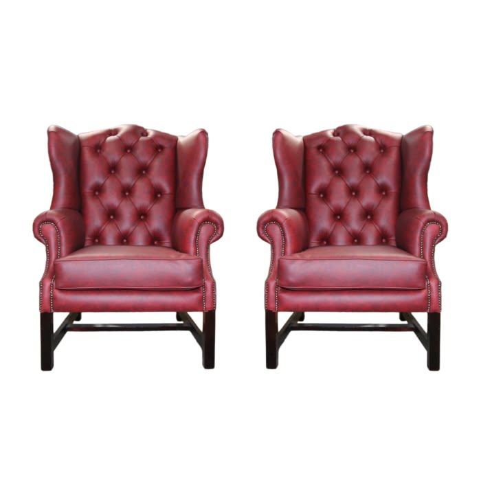 Chippendale wingback leather chairs