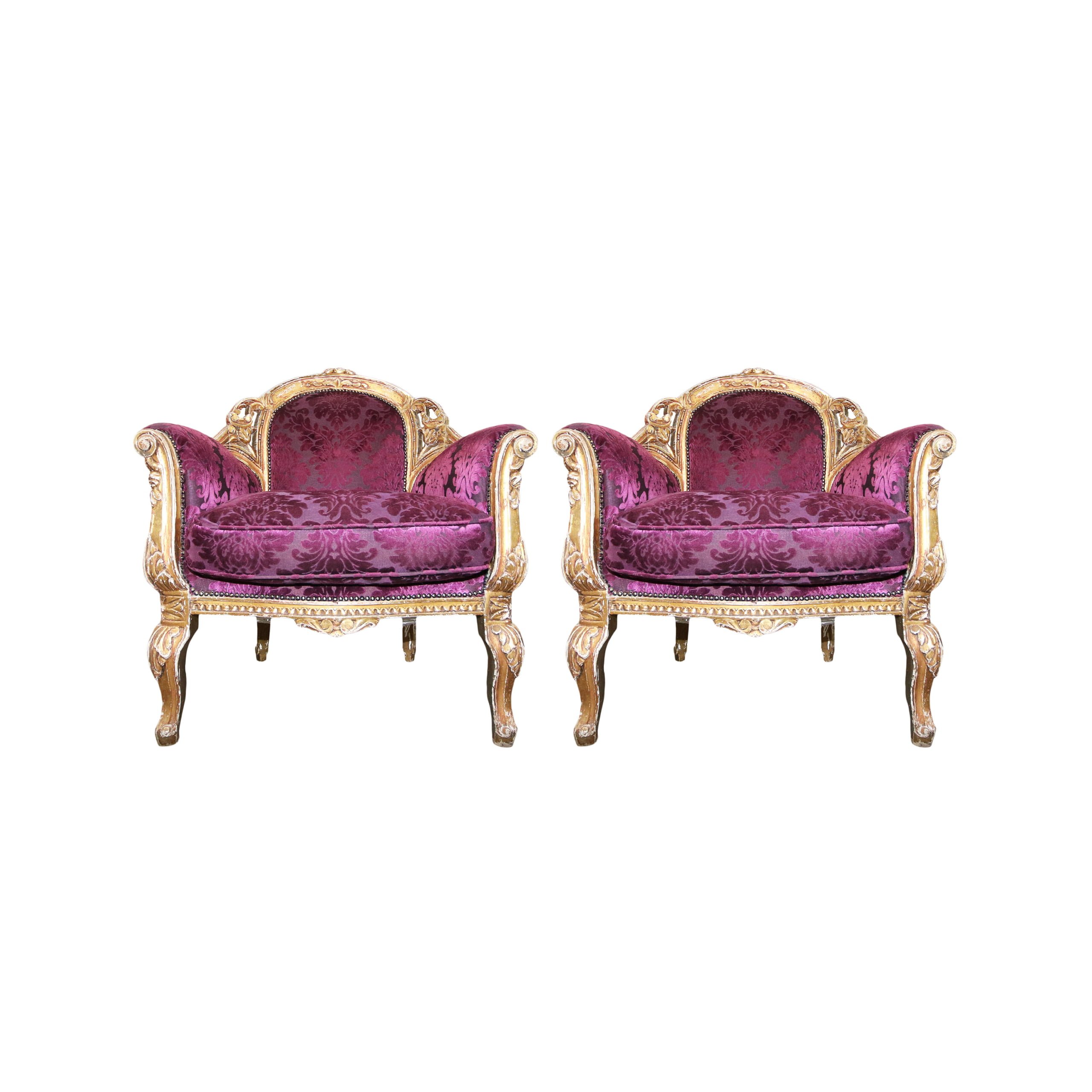 French purple chairs with golden frame