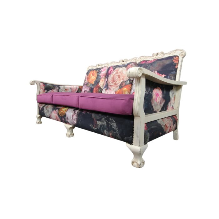 Floral ball and claw 3 seater sofa