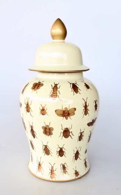 Cream ginger jar with gold insects