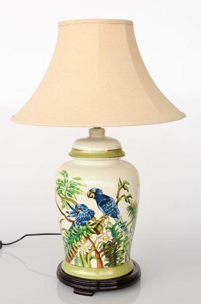 Lamp with blue parrots