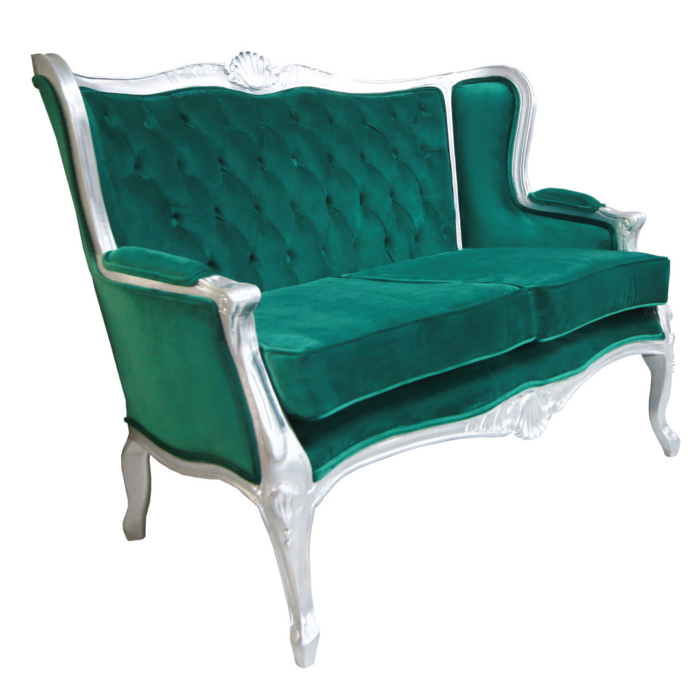Silver and Green Victorian 2 seater sofa right 1