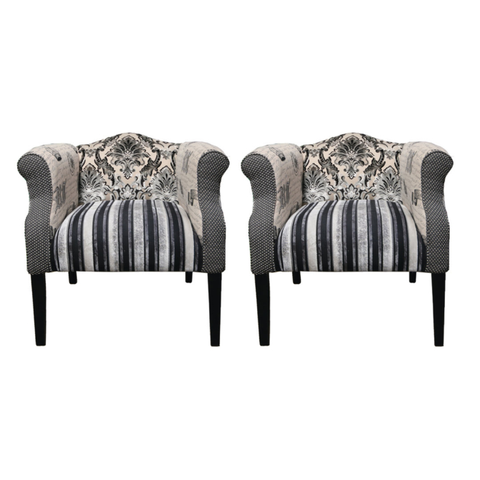 Two black and white occasional chairs