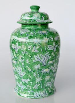 Large green and blue animal ginger jar