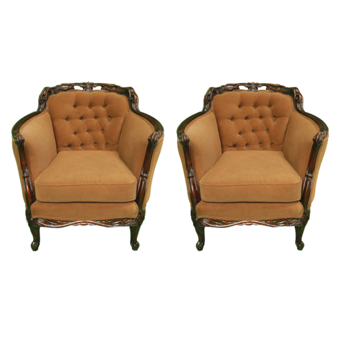 Carved tub chairs pair