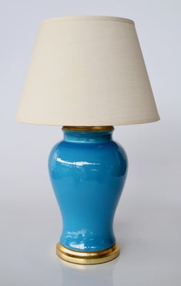 Blue lamp with cream shade