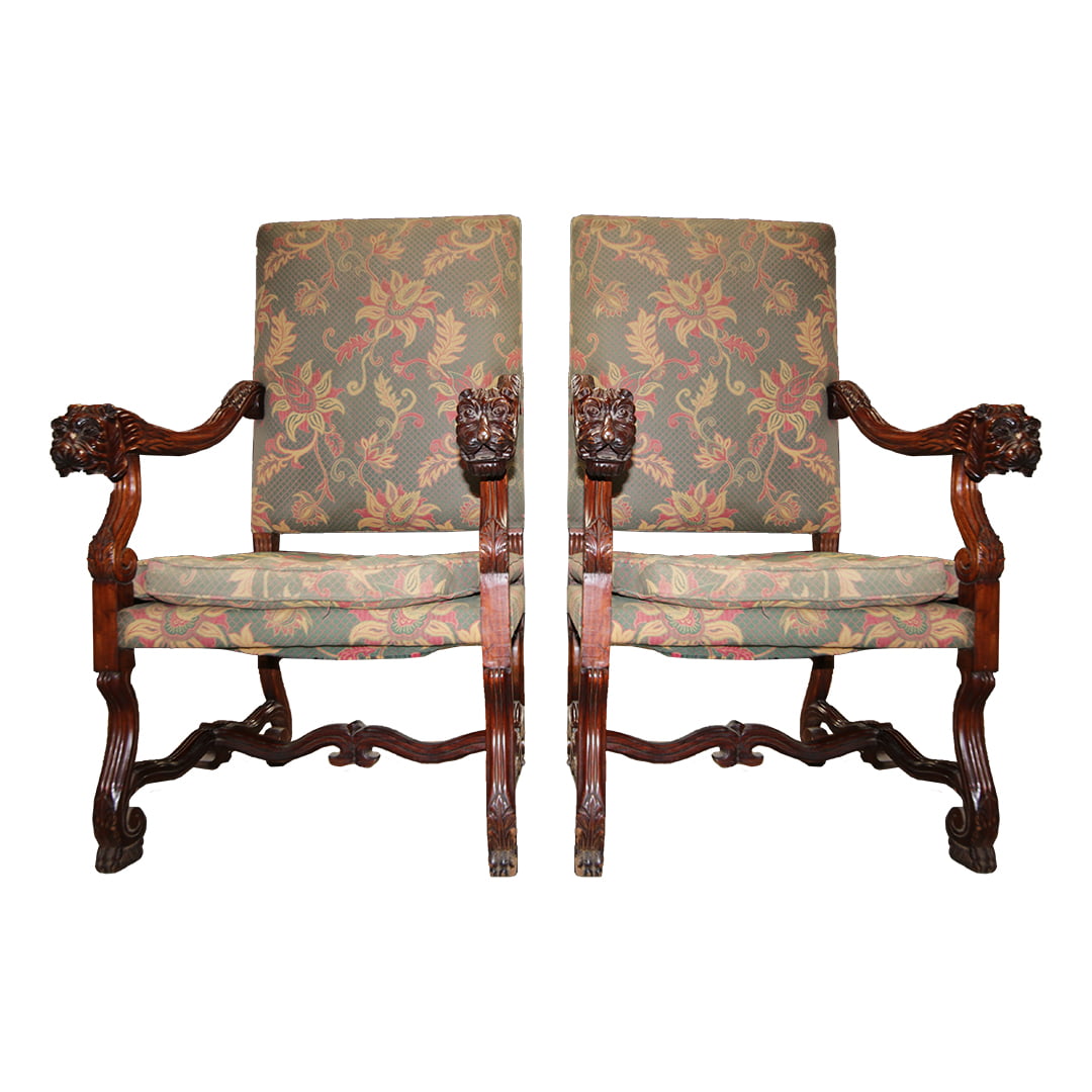 Circa 1880 lion head throne chairs