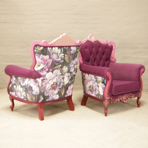 Victorian chairs purple floral