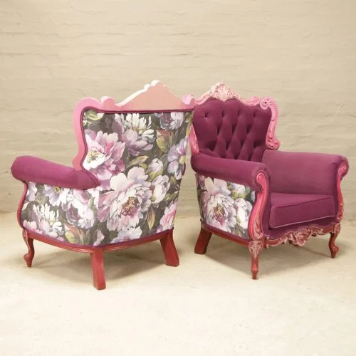 Victorian chairs purple floral