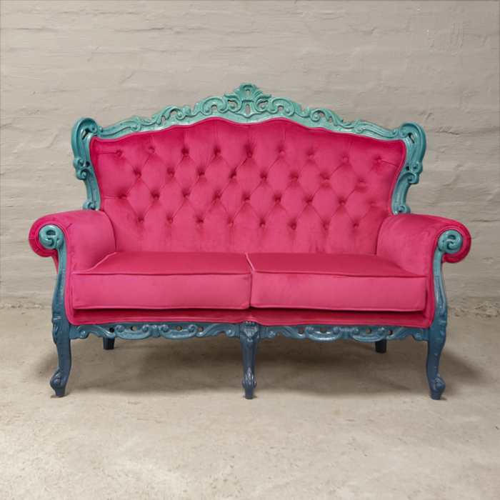 Victorian carved 2 seater velvet