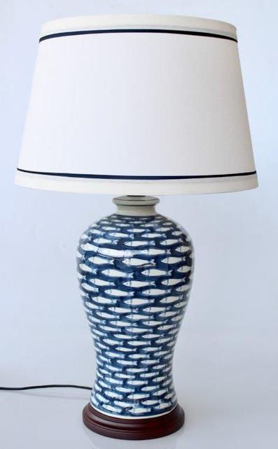 Blue Fish Lamp Base Blue Trim White Shade