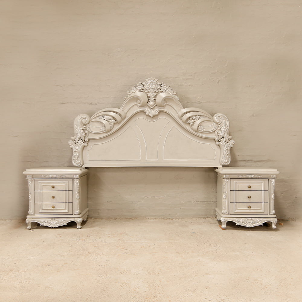 Contemporary Headboard with Pedestals Kings & Queens Antiques