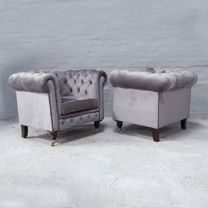 Chesterfield Chairs in Dolphin Grey Velvet - Image 2