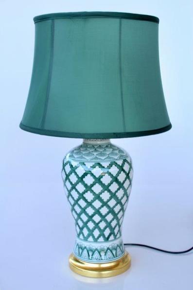 Green and White Lattice Lamp