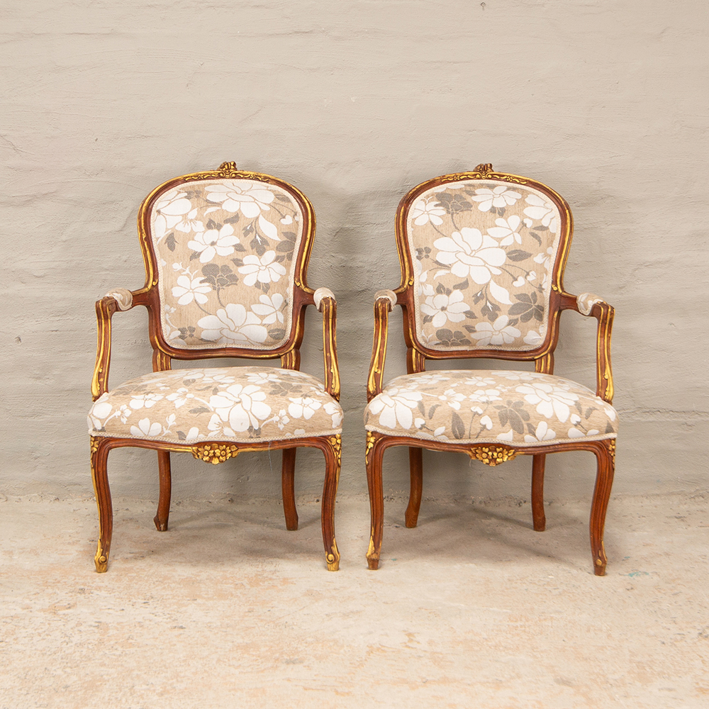 Vintage walnut french style armchairs