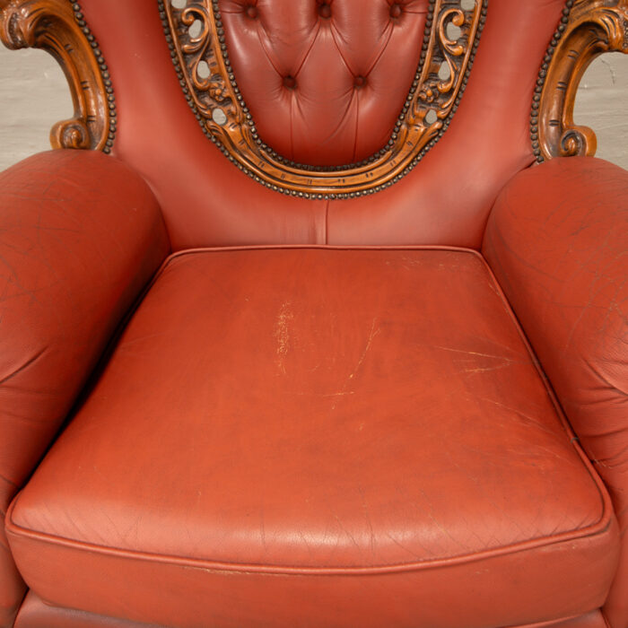 italian style carved 3 seater leather