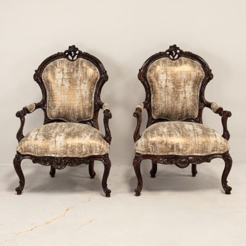 Carved chairs copper velvet