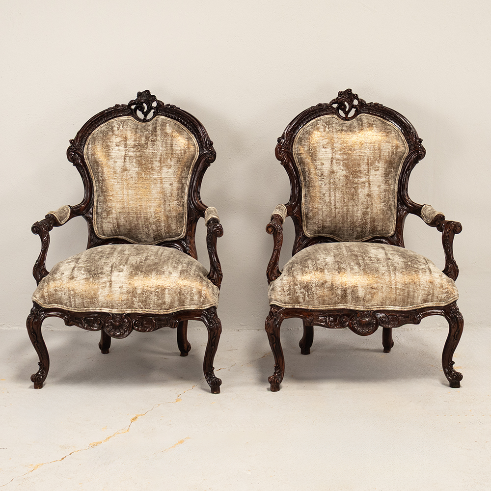 Carved chairs copper velvet