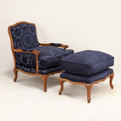 French Carved Chair with Footstool