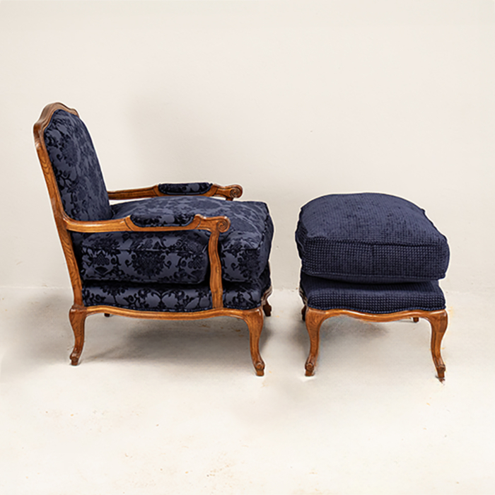 French Carved Chair with Footstool - Image 3