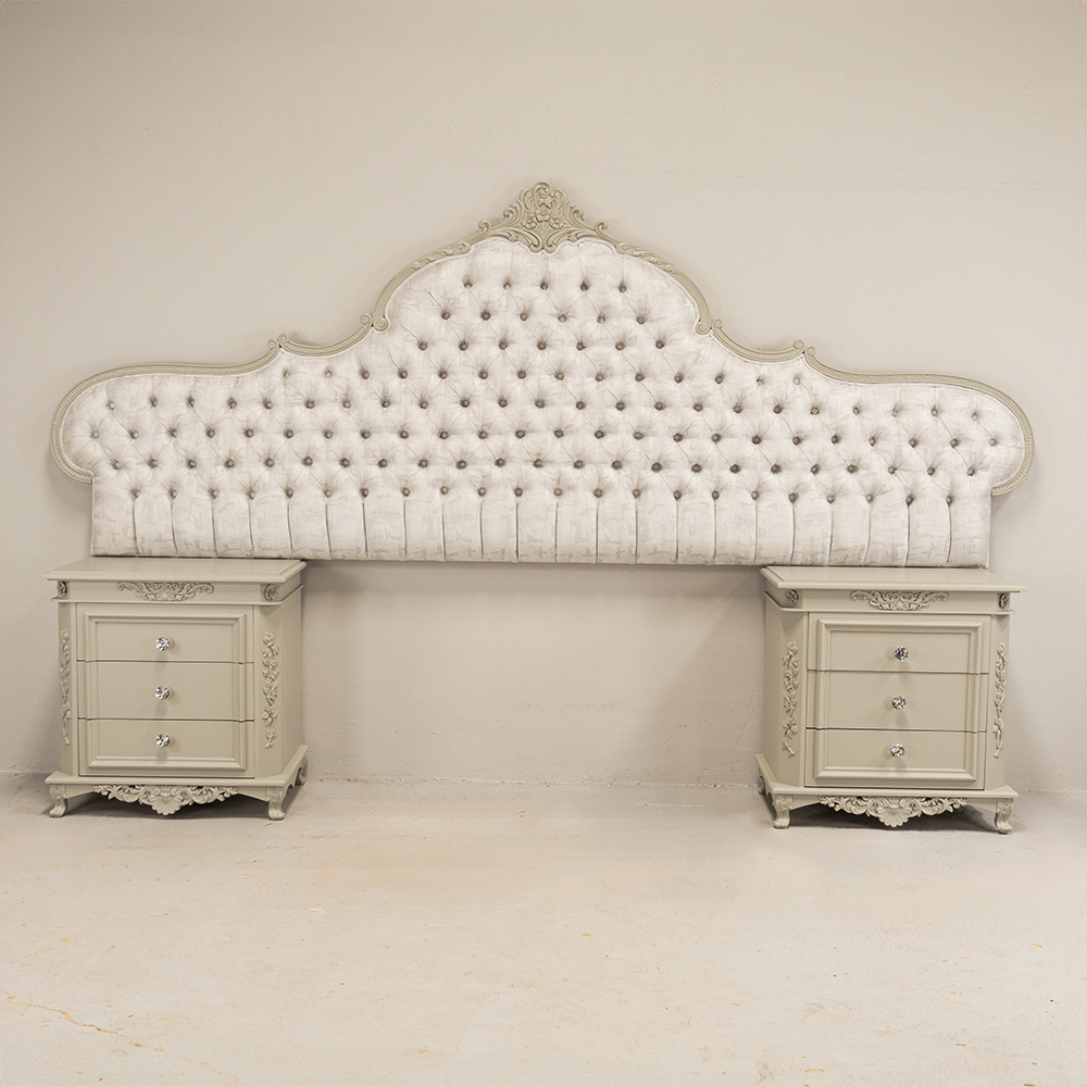 Grey Headboard & Pedestals