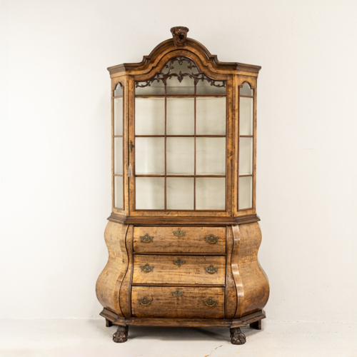 Dutch Walnut Bombe Vitrine