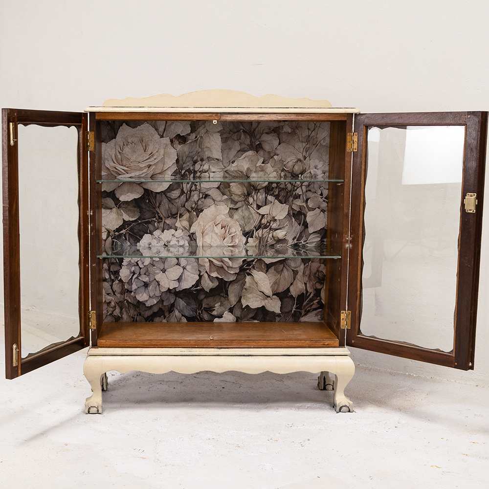 Cream floral display cabinet