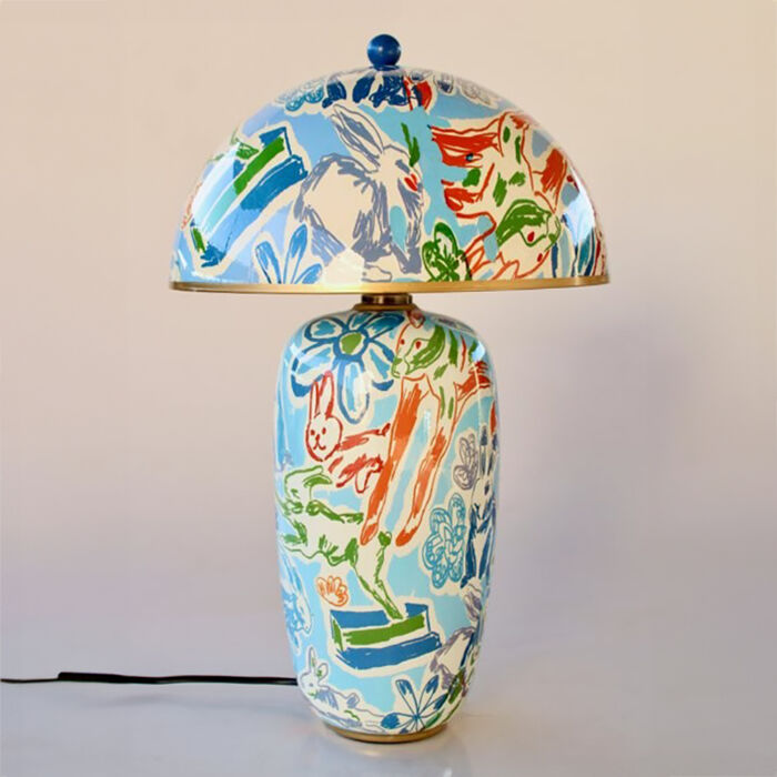Blue metal bunny lamp