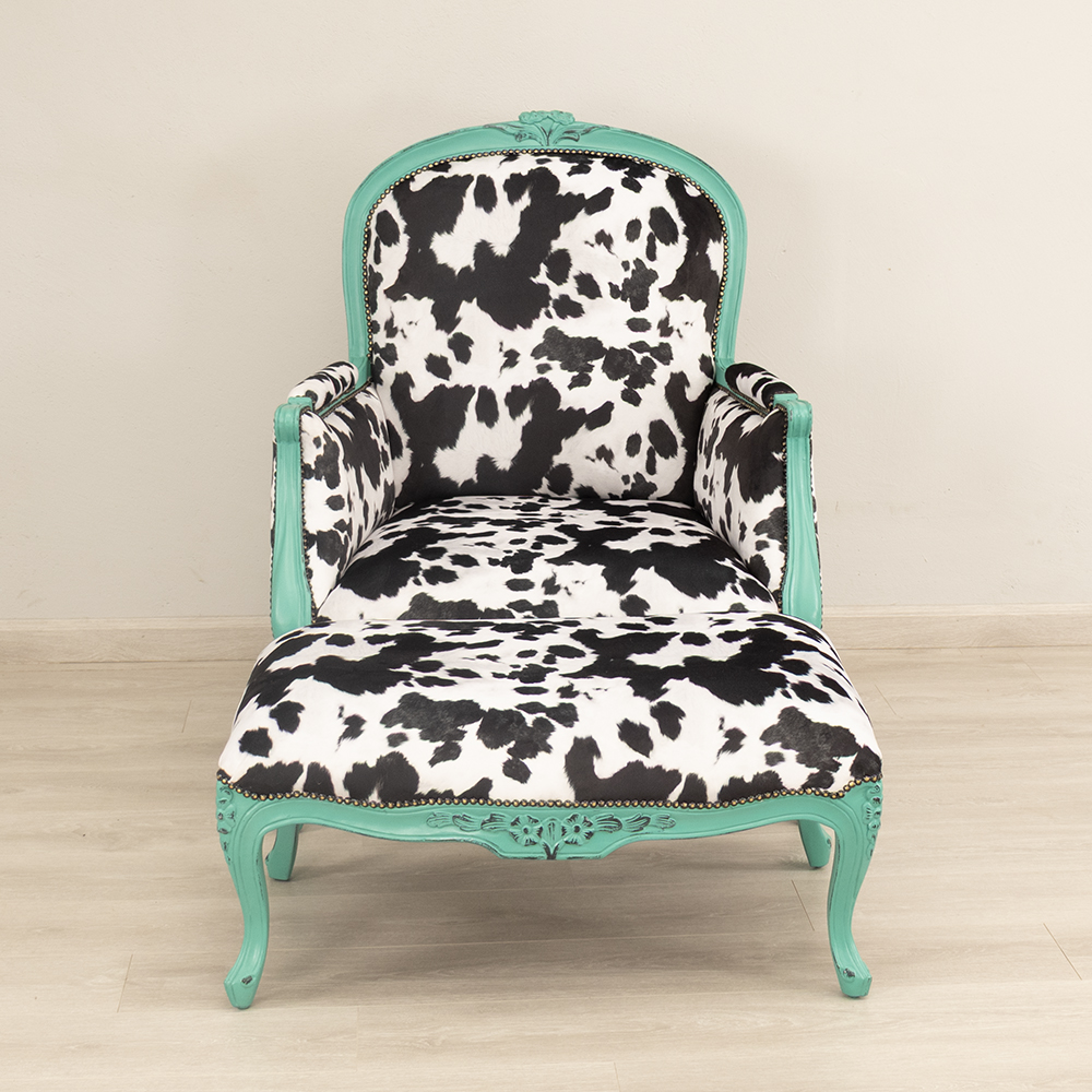 Cow Hide Armchair and Footstool - Image 2