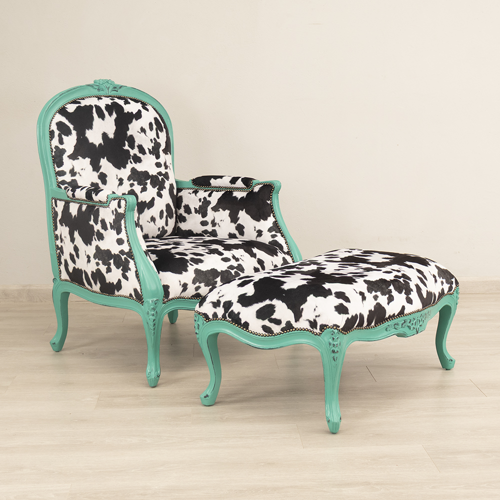 Cow Hide Armchair and Footstool