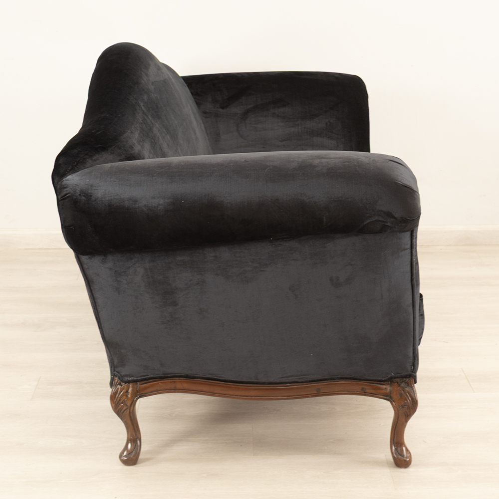 Classic Black Velvet Sofa - Image 3