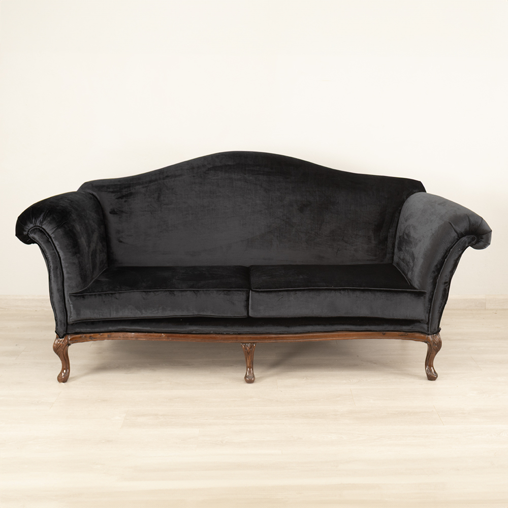 Classic Black Velvet Sofa - Image 2