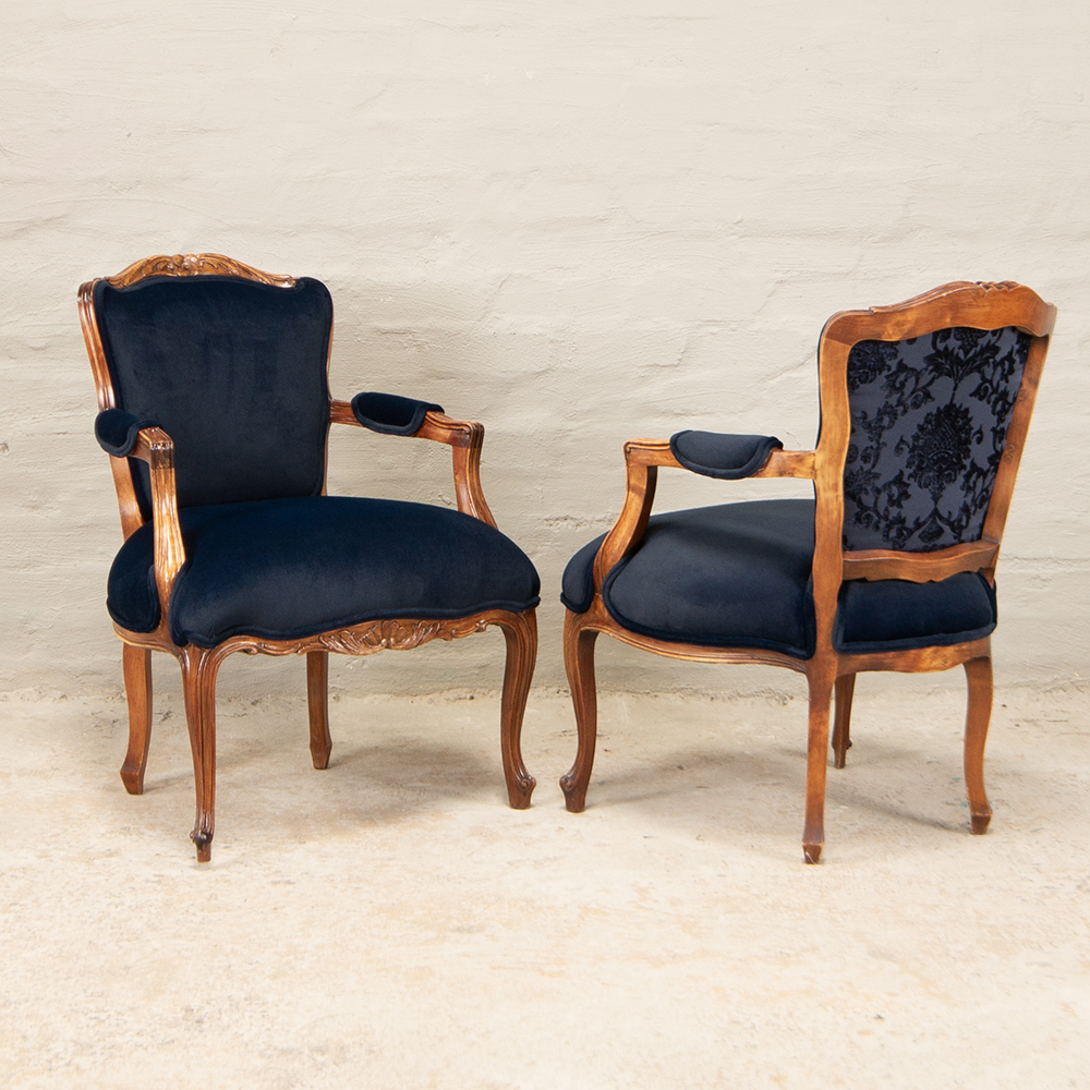 French Armchairs Blue Velvet