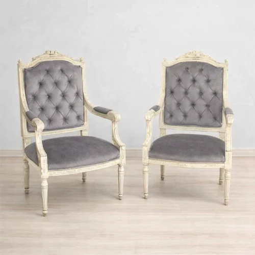 Pair of rustic ducoed armchairs