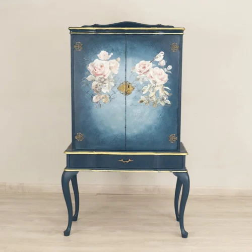 Vintage Drinks Cabinet Blue Floral
