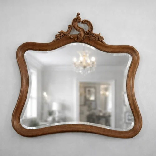 Carved Oak Beveled Glass Mirror