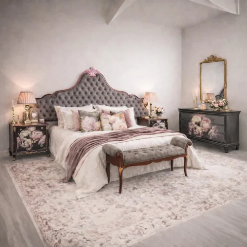 Floral KS Headboard and Pedestals Setting