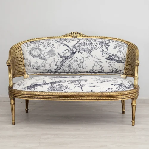French Gilded Rattan Sofa