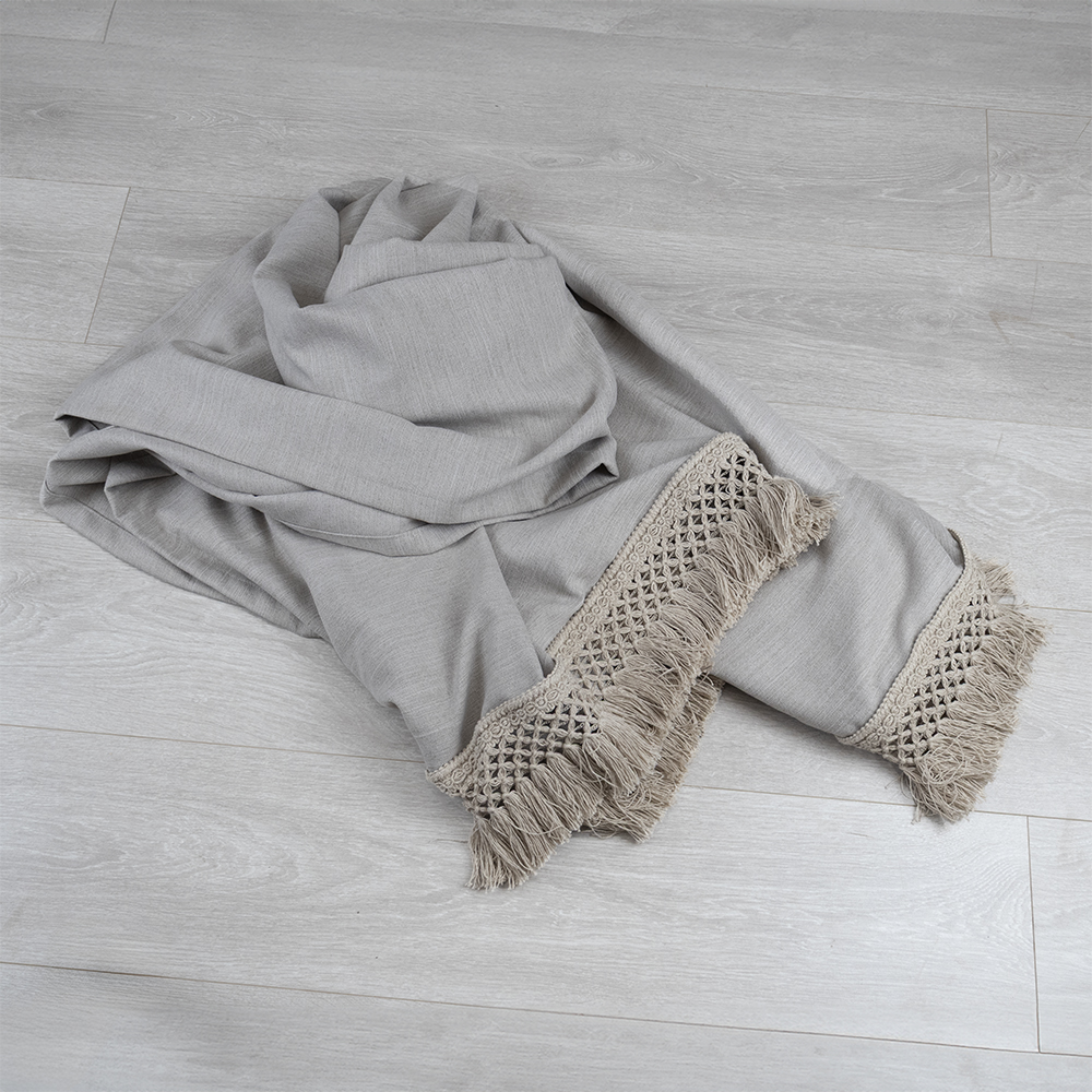 その他 USED FRINGE BLANKET Grey Fringed Tassel Throw - Kings & Queens Antiques